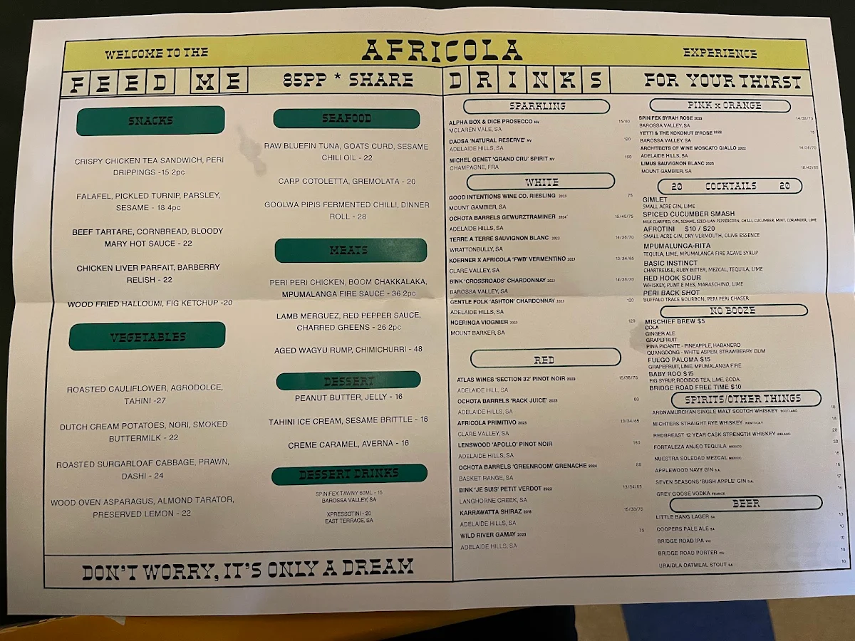 Menu, Africola