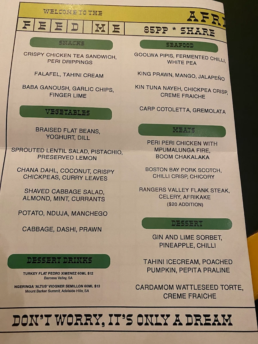 Menu, Africola