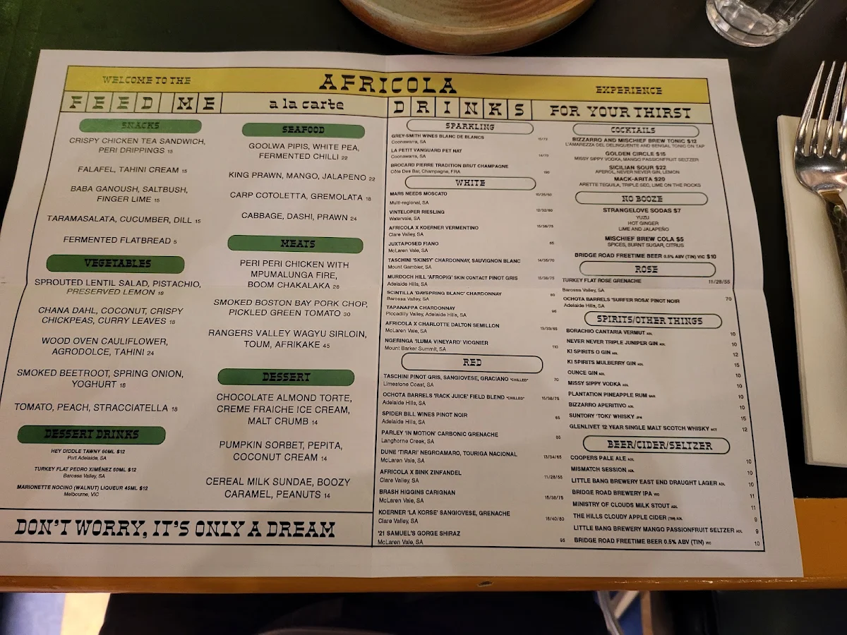 Menu, Africola