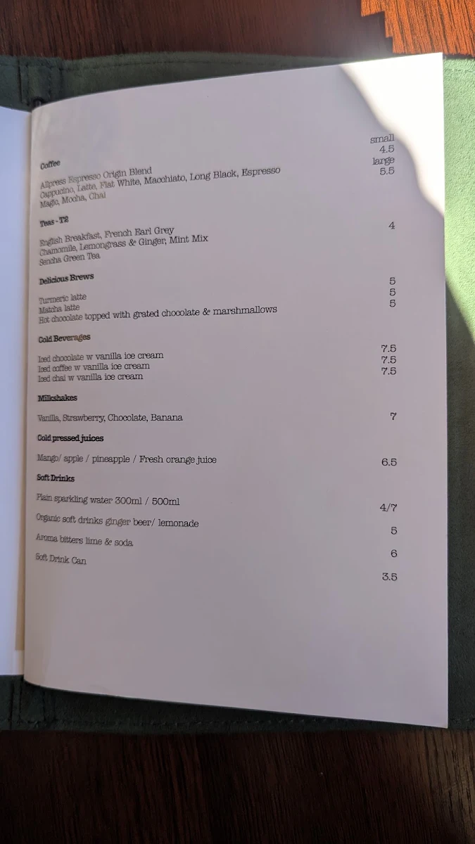 Menu, Cafe Aroma Thornhill park