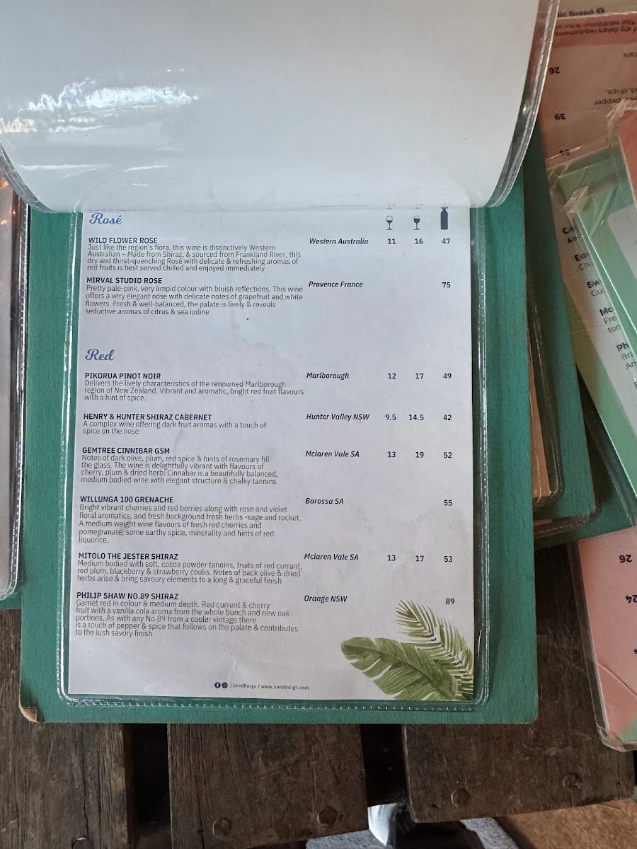 Menu, Sandbar Surfers Paradise