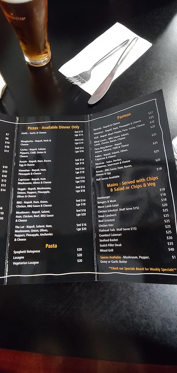 Menu, Barmah Pub