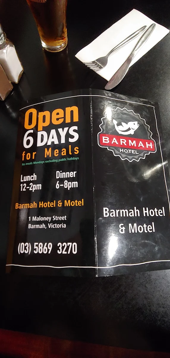 Menu, Barmah Pub