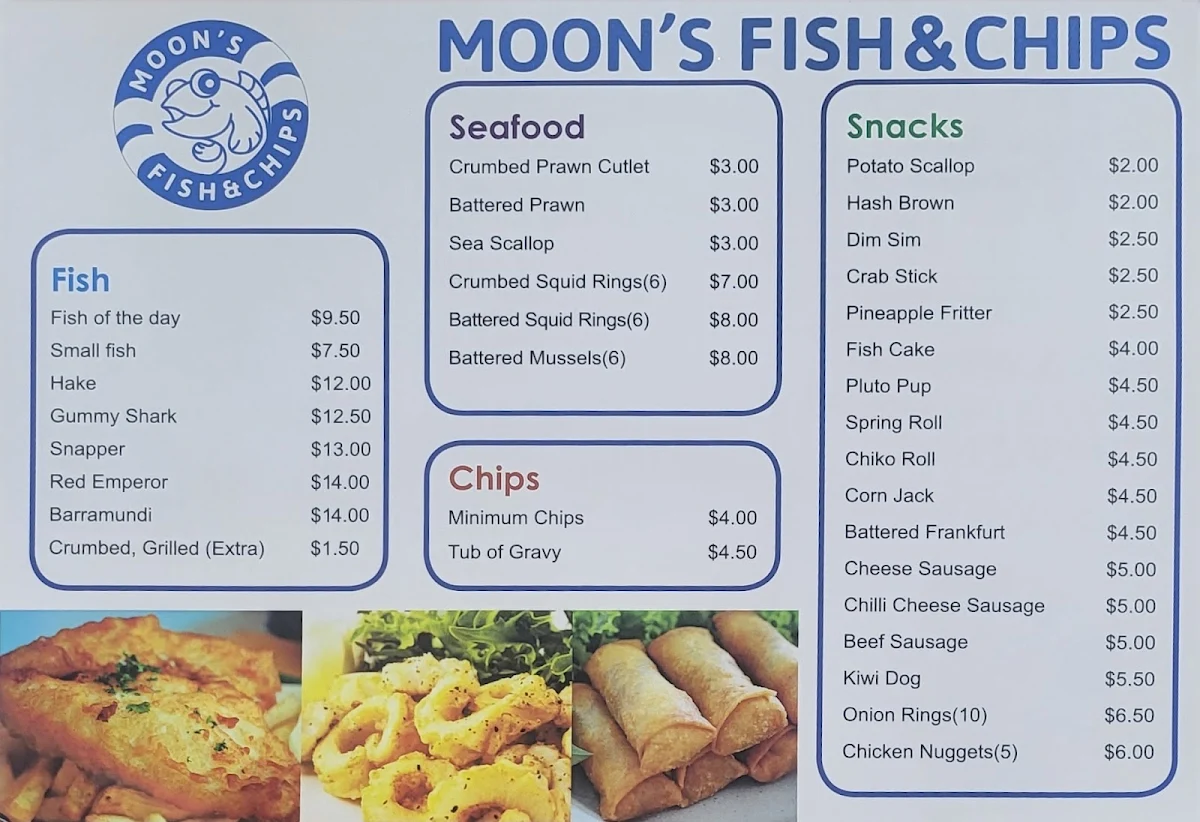 Menu, Moon's Fish & Chips