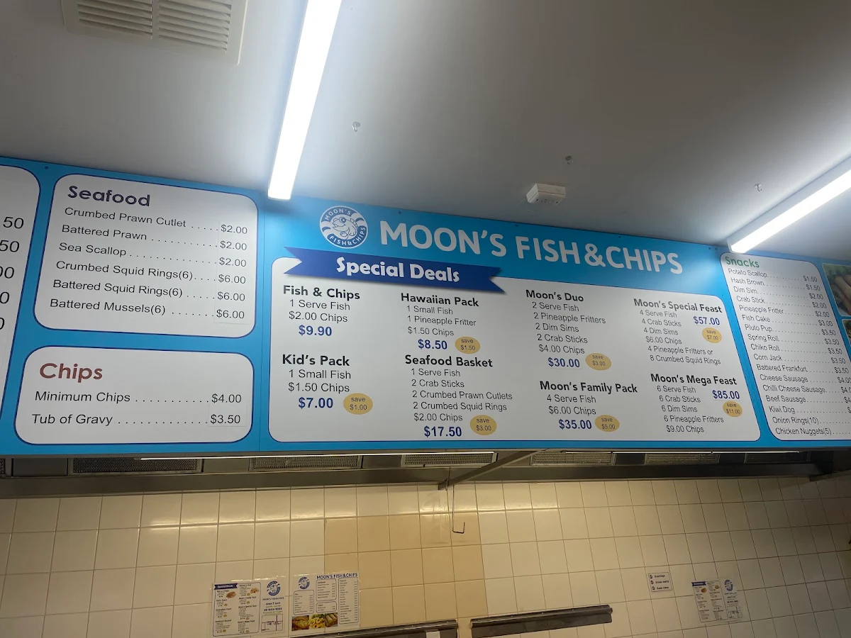 Menu, Moon's Fish & Chips