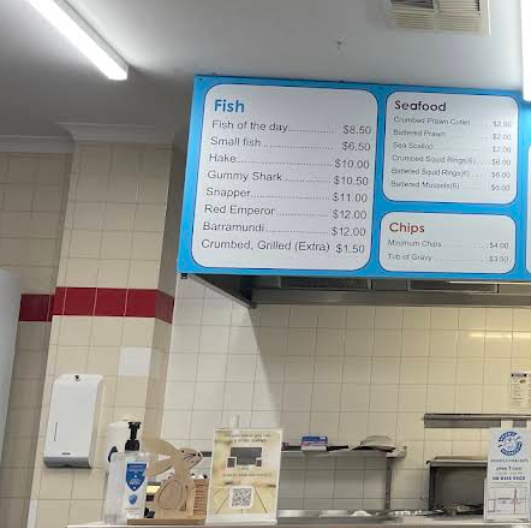 Menu, Moon's Fish & Chips