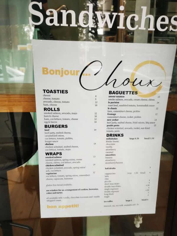 Menu, CHOUX