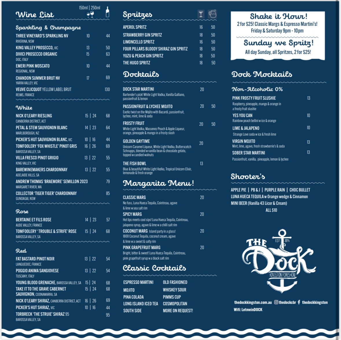 Menu, The Dock