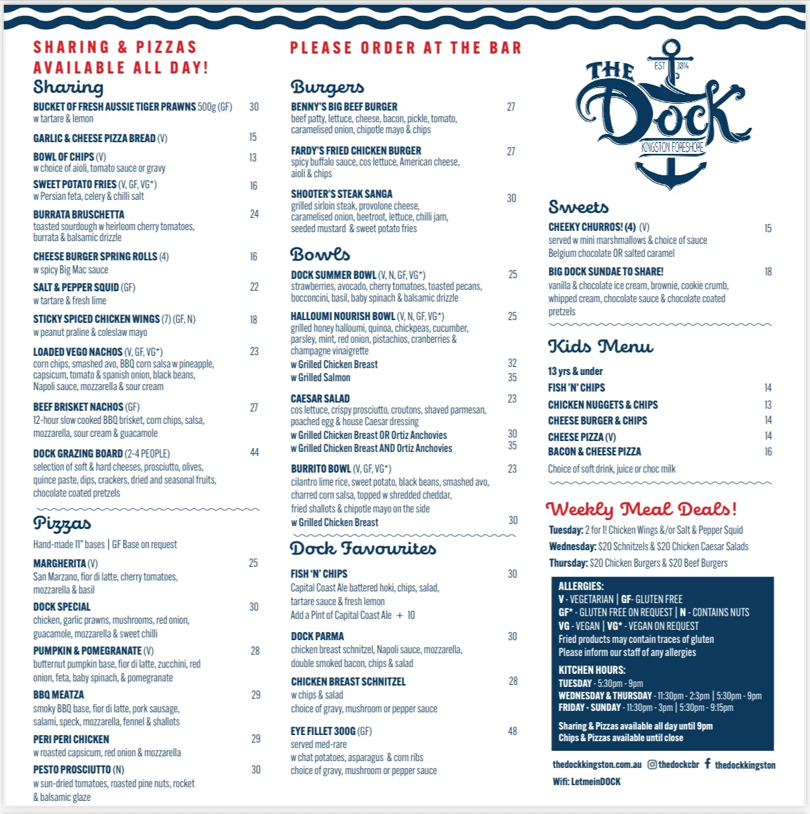 Menu, The Dock
