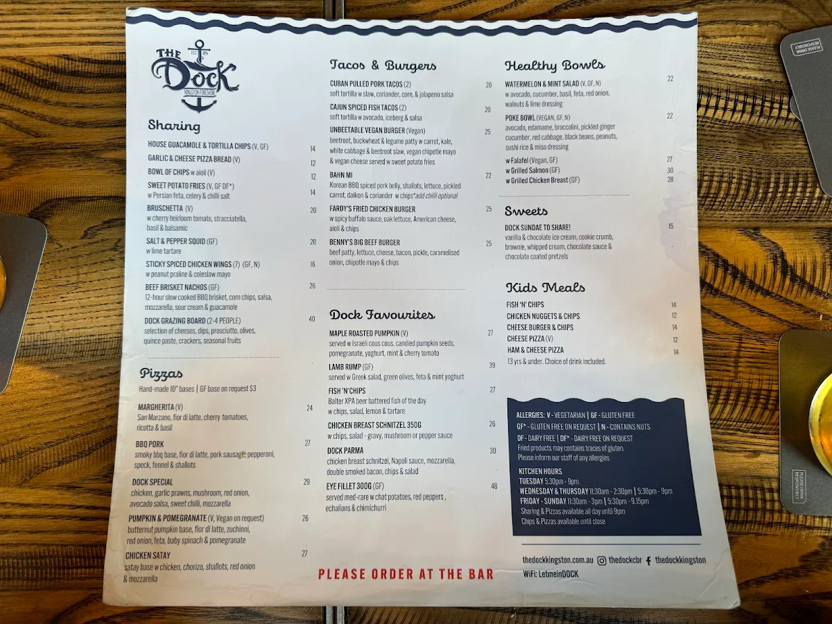 Menu, The Dock