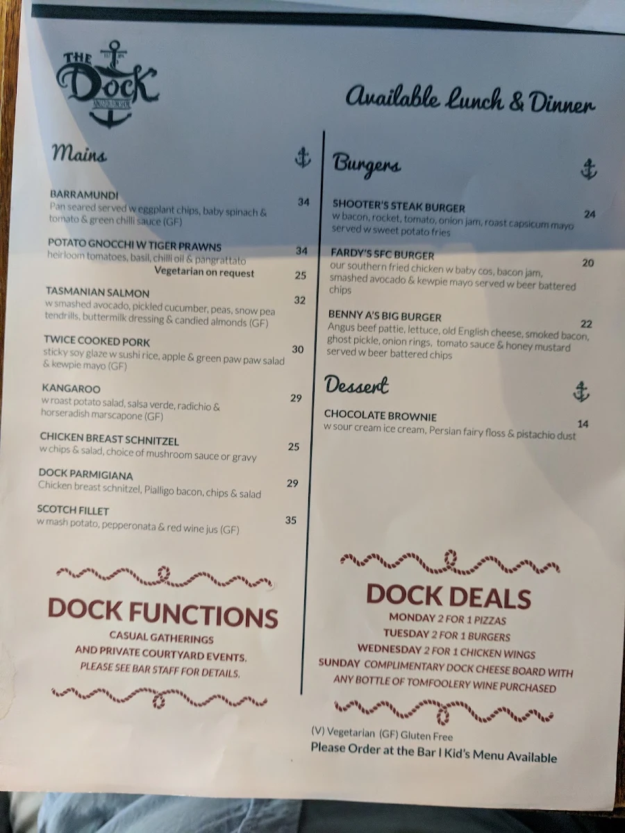 Menu, The Dock