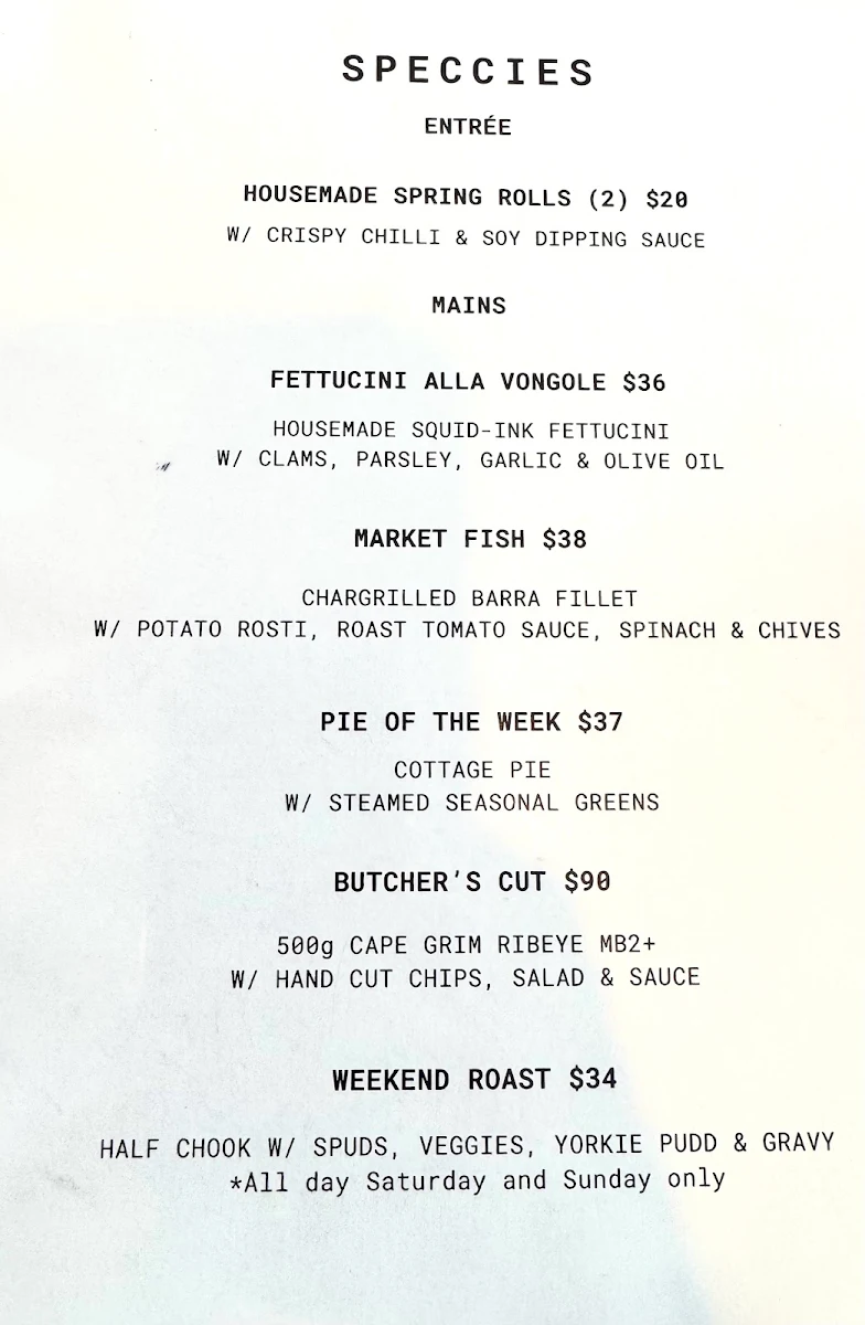 Menu, North Port Hotel