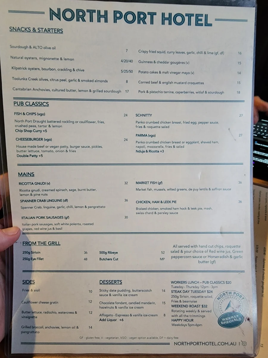 Menu, North Port Hotel