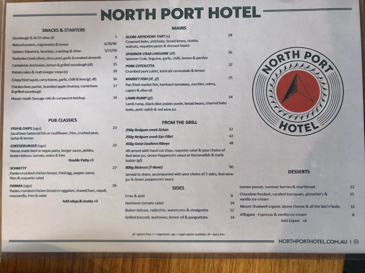 Menu, North Port Hotel