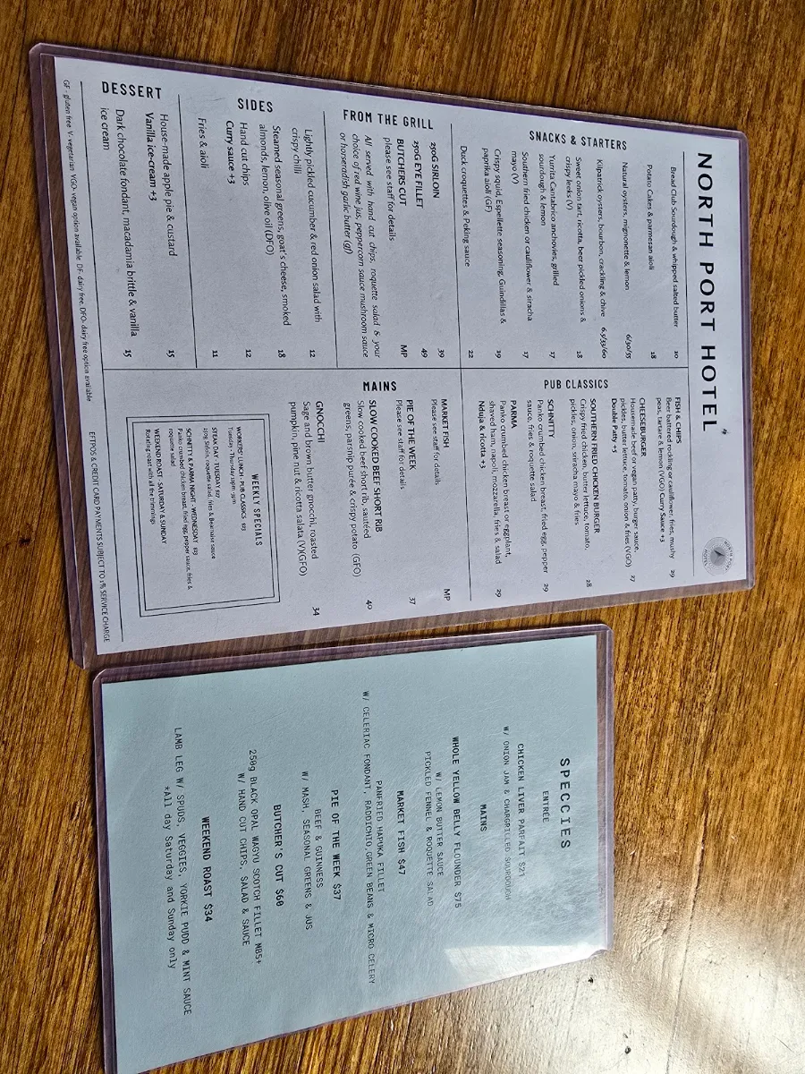 Menu, North Port Hotel