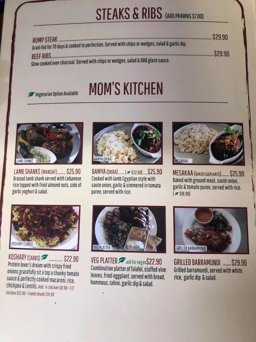 Menu, Cairo Cafe & Restaurant Cannington