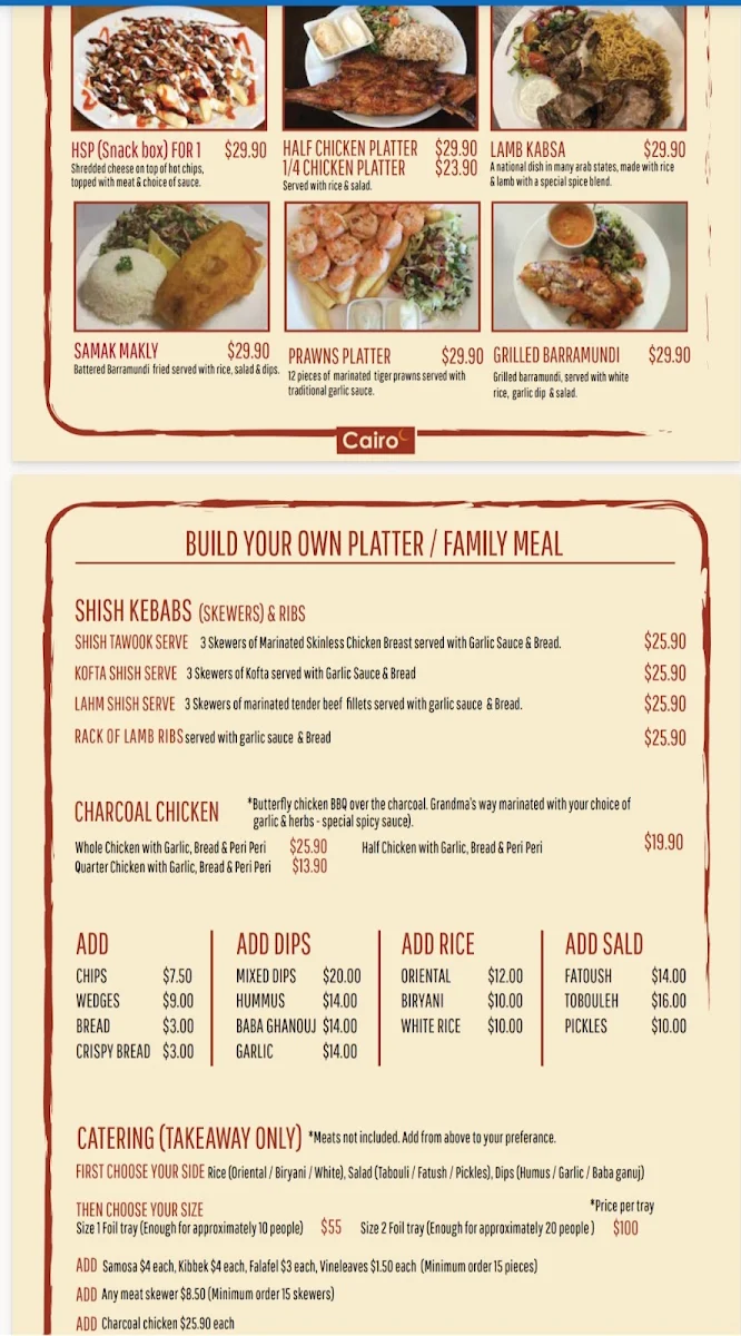 Menu, Cairo Cafe & Restaurant Cannington