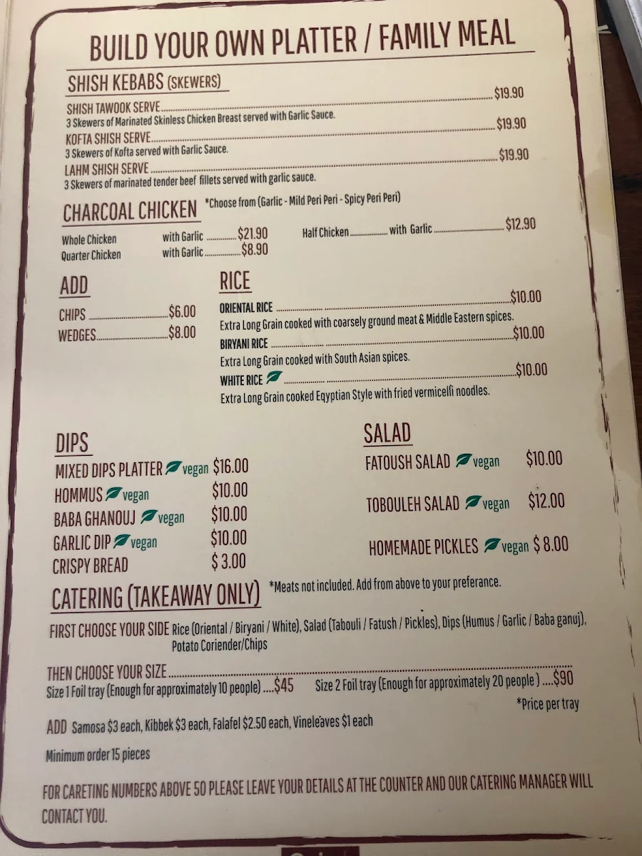 Menu, Cairo Cafe & Restaurant Cannington