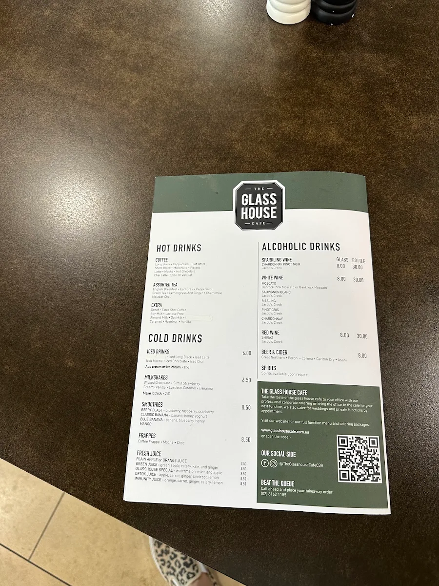 Menu, The Glasshouse Cafe