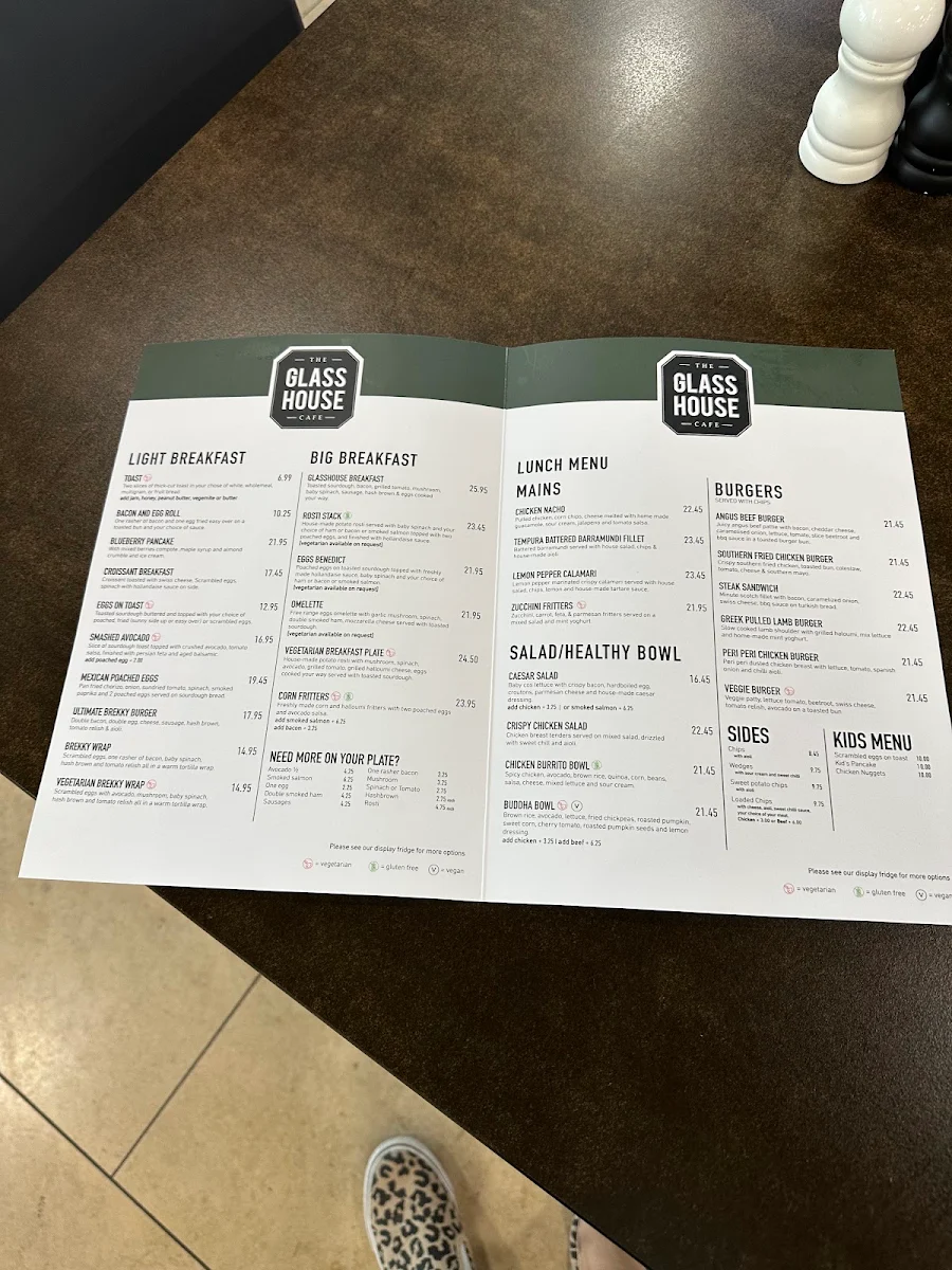 Menu, The Glasshouse Cafe
