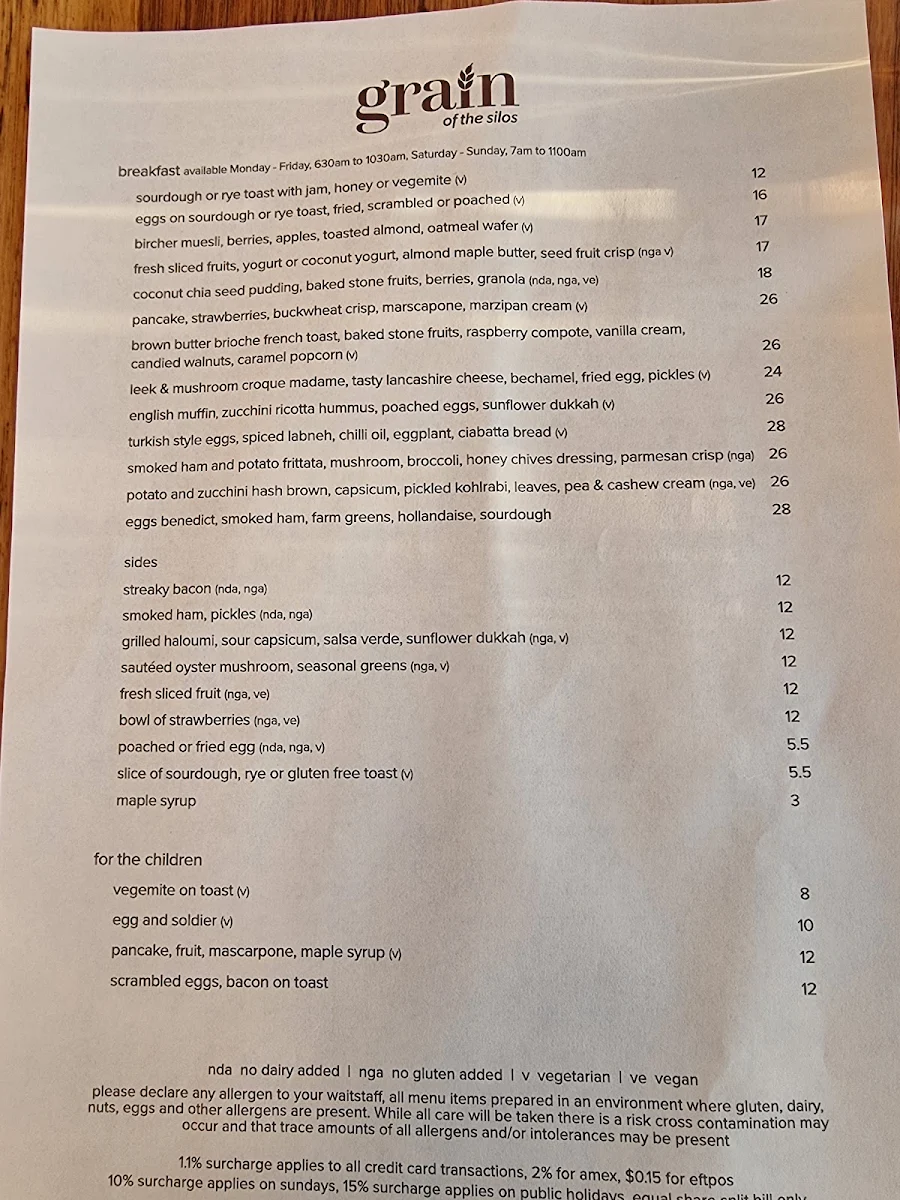 Menu, Grain of the Silos