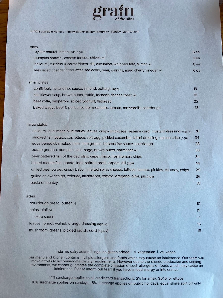 Menu, Grain of the Silos