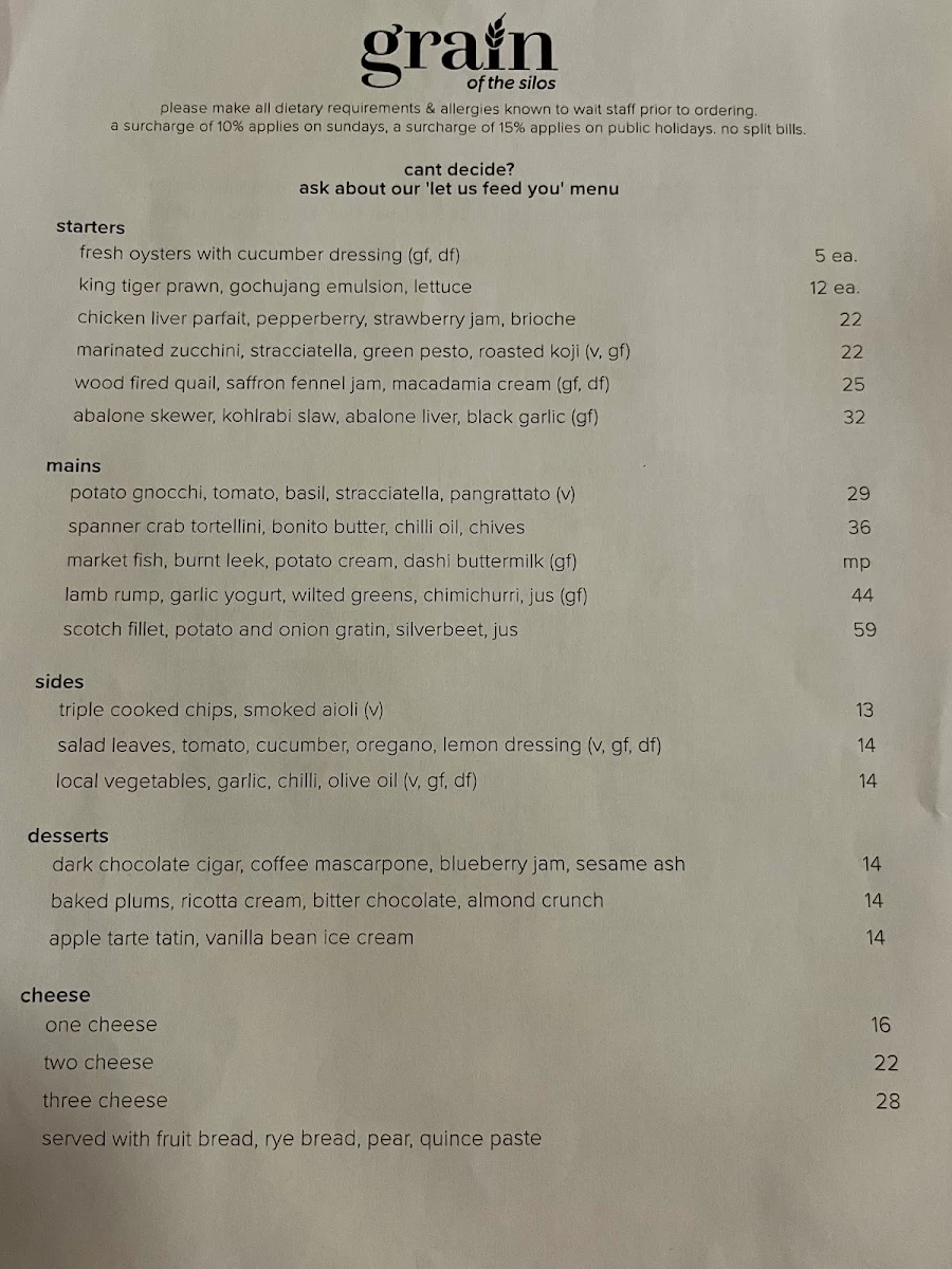 Menu, Grain of the Silos