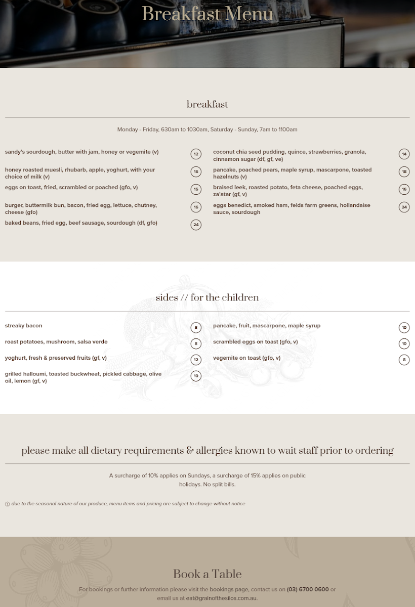 Menu, Grain of the Silos