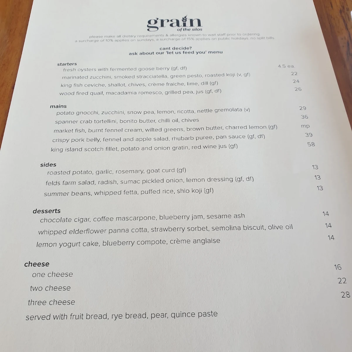 Menu, Grain of the Silos