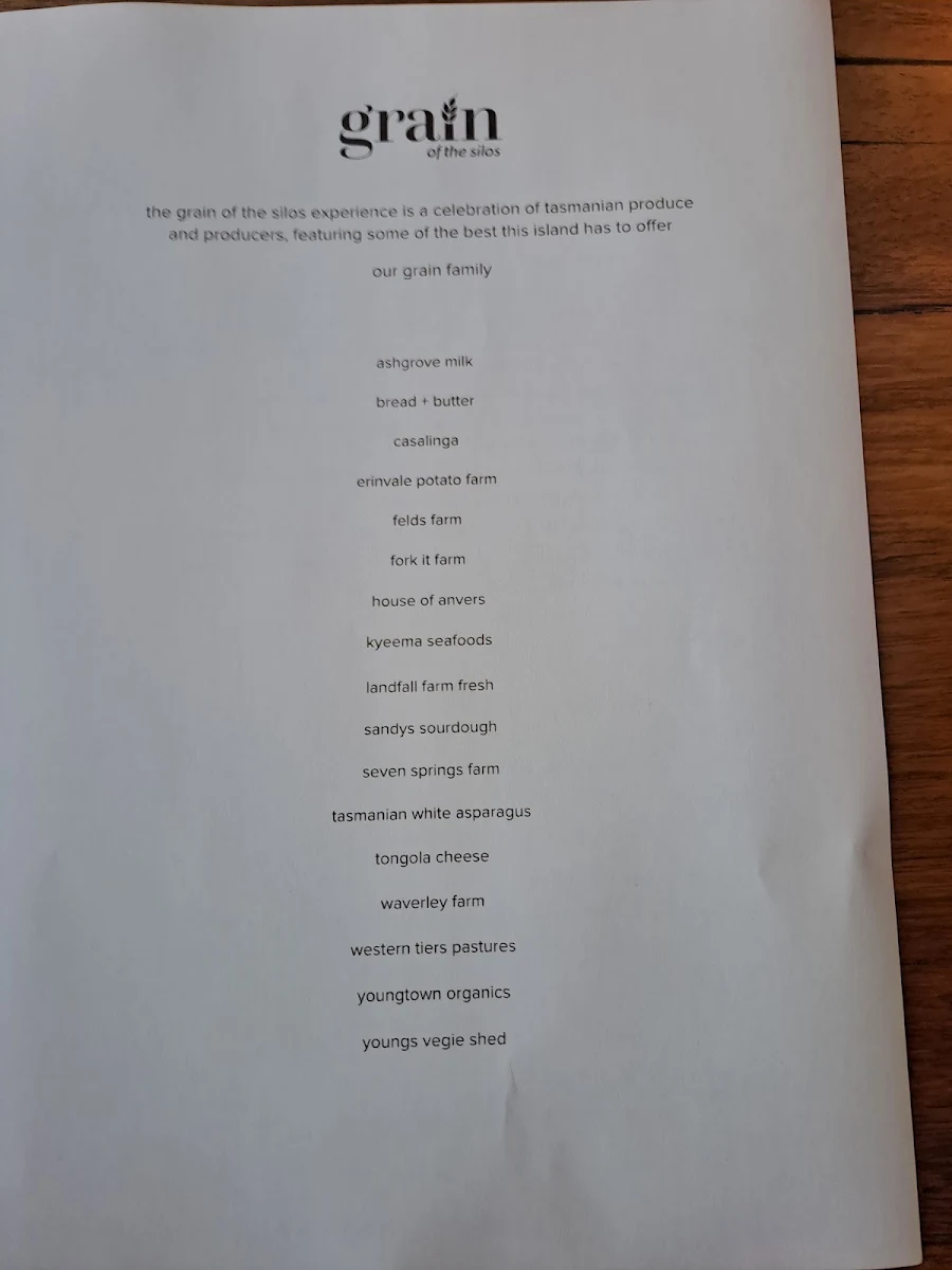Menu, Grain of the Silos