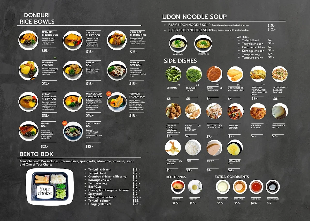 Menu, Komachi Upper Coomera