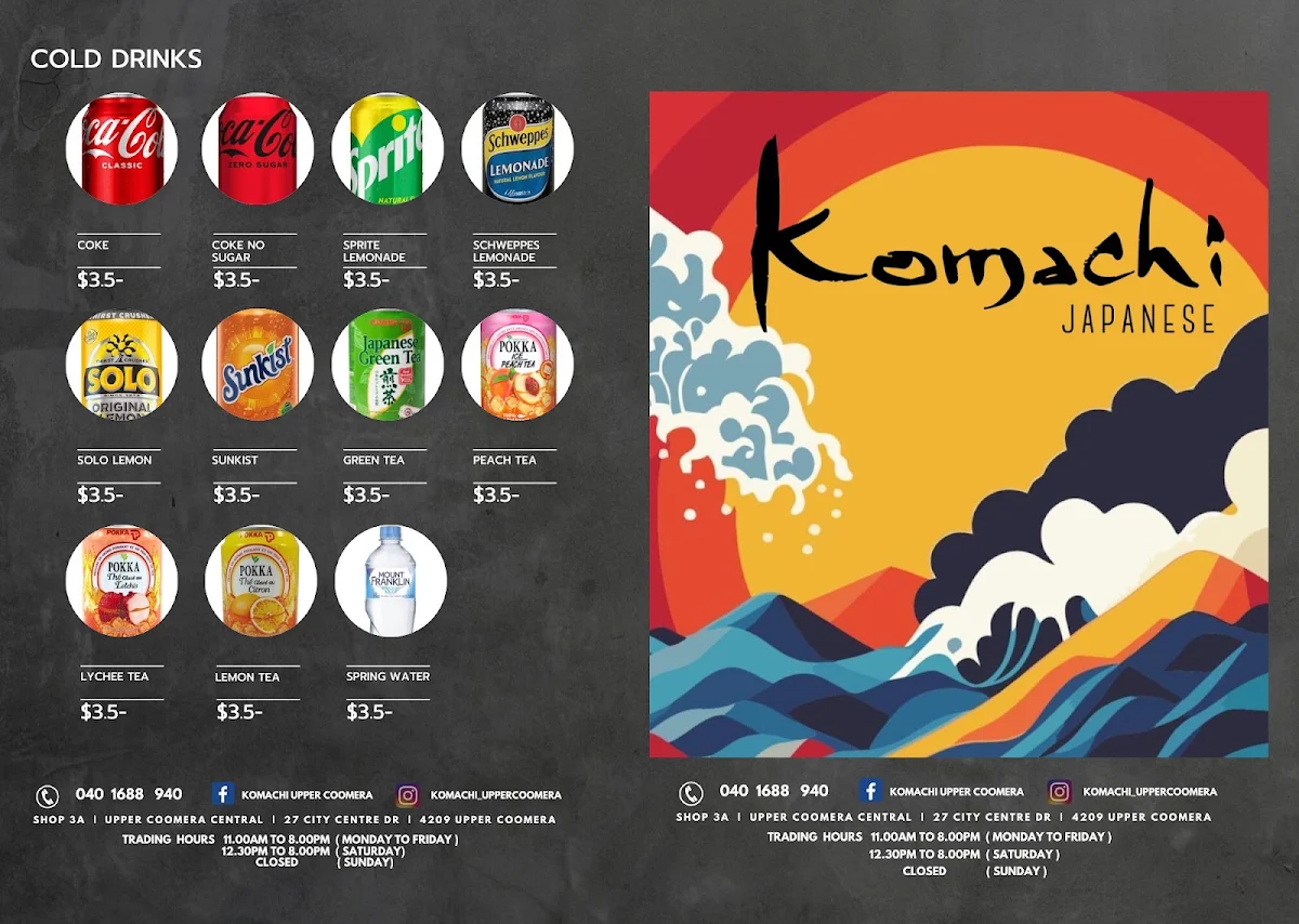 Menu, Komachi Upper Coomera