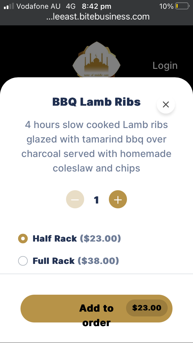 Menu, Taste of Middle East