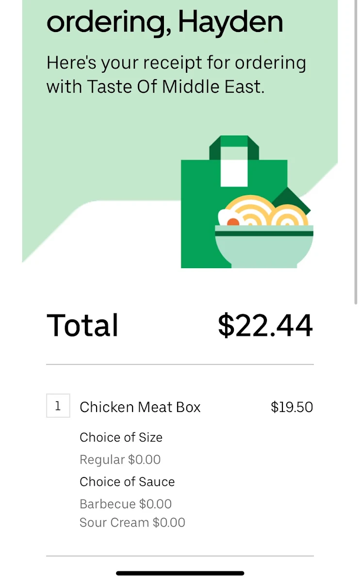 Menu, Taste of Middle East