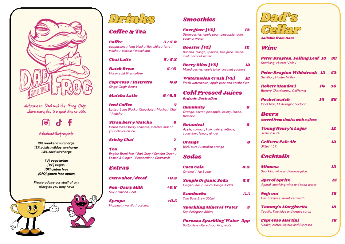 Menu, Dad and the Frog Cafe