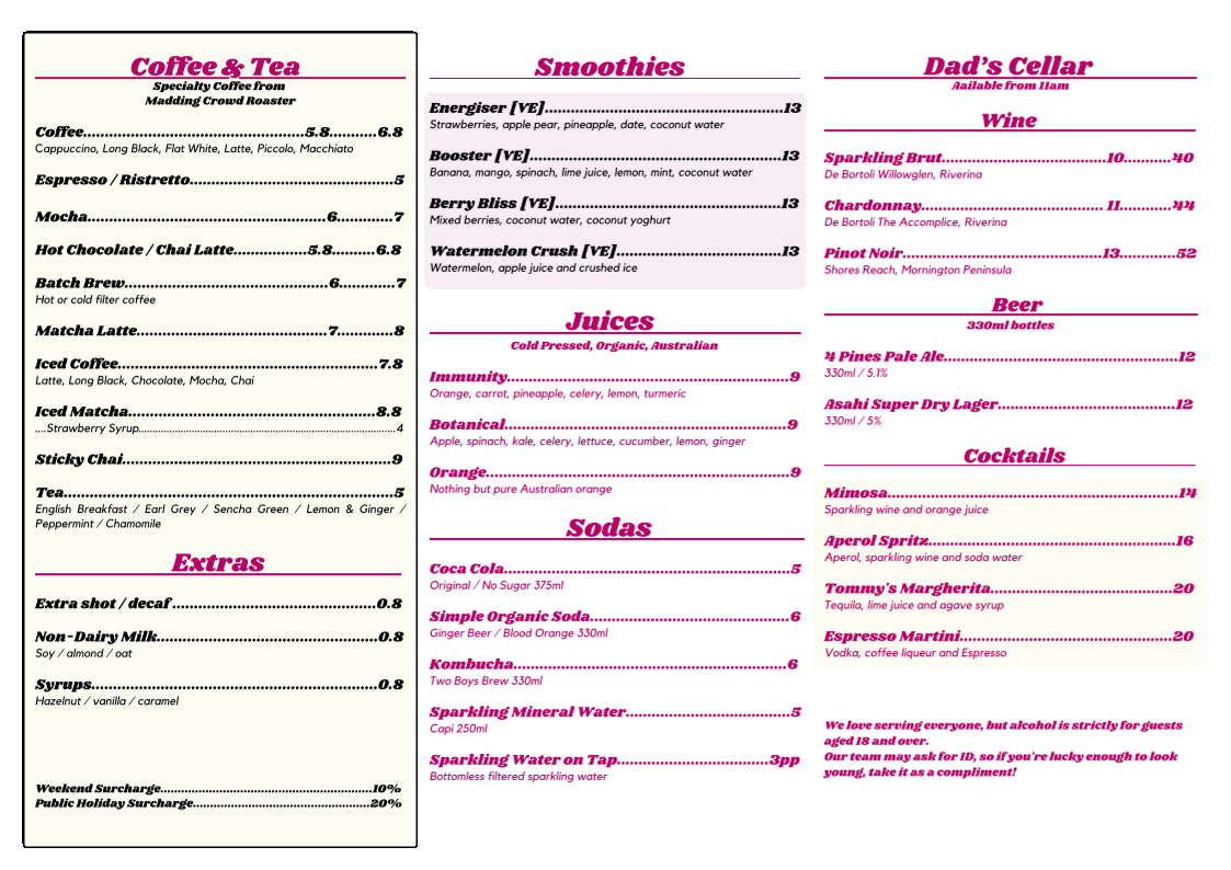 Menu, Dad and the Frog Cafe