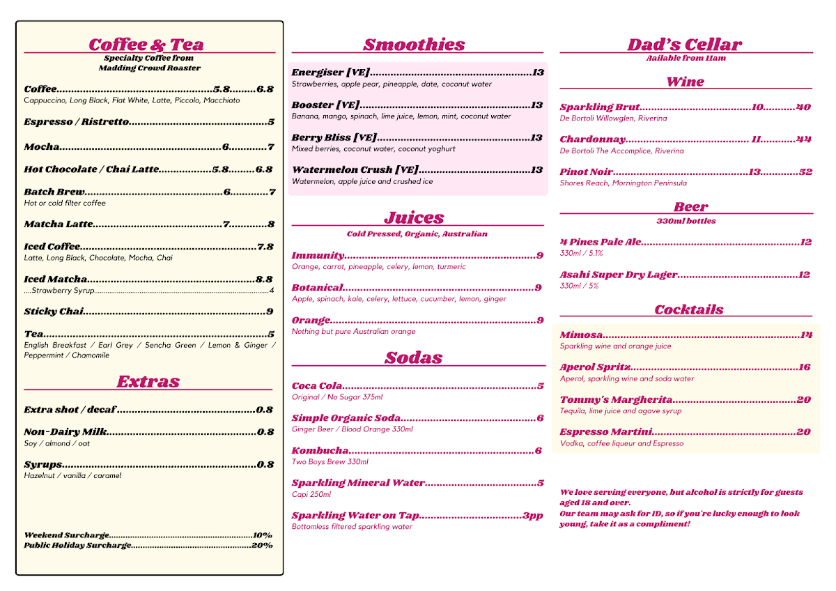 Menu, Dad and the Frog Cafe