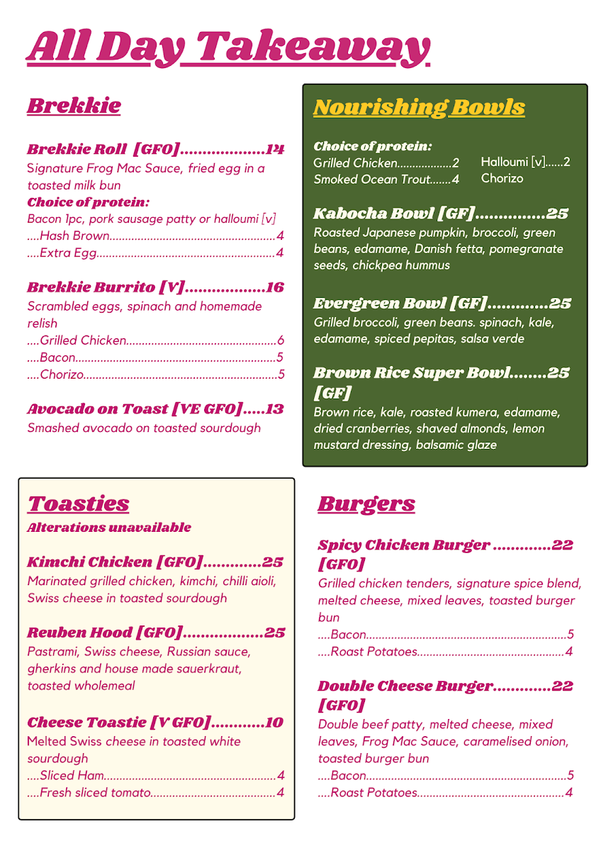 Menu, Dad and the Frog Cafe