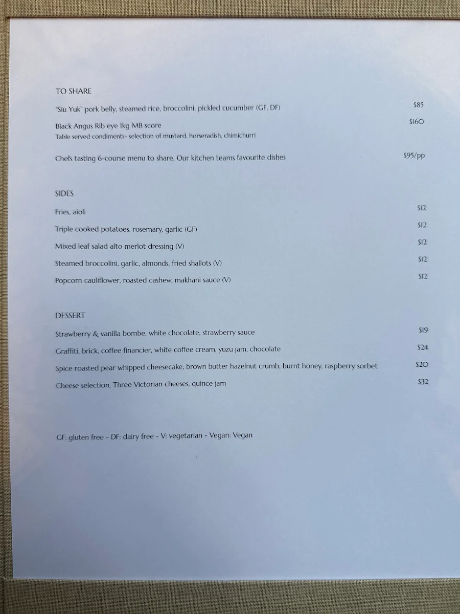 Menu, Fern Bar & Dining