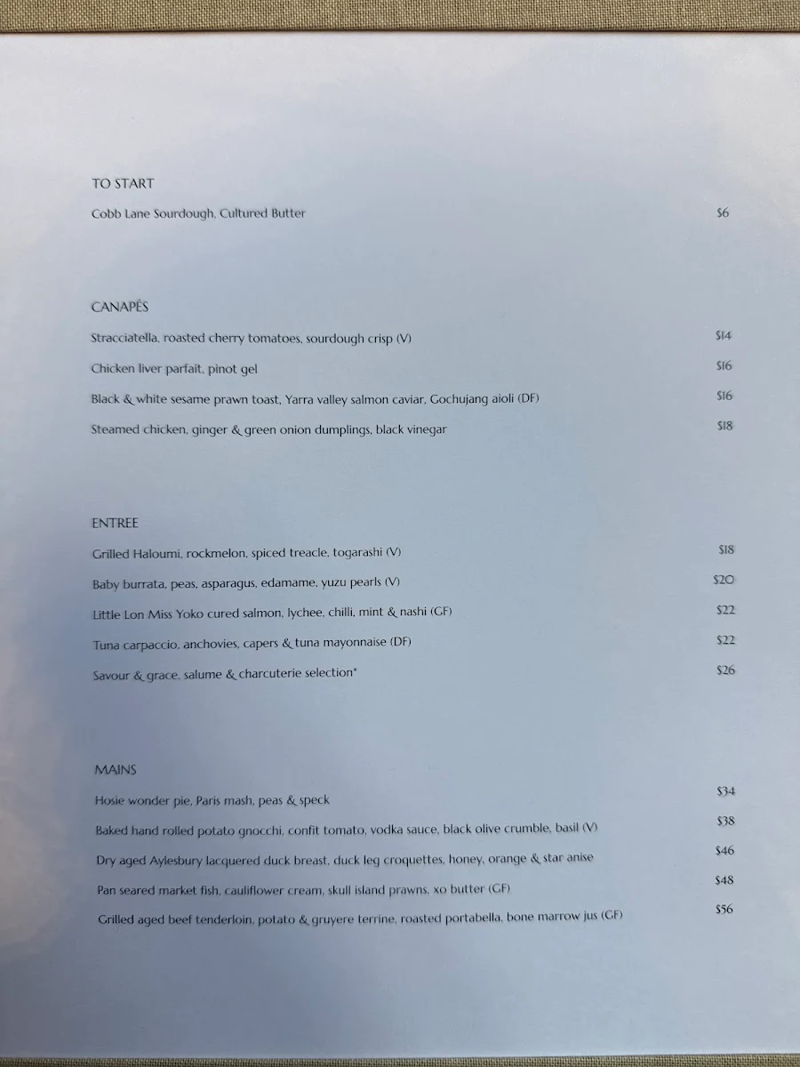 Menu, Fern Bar & Dining