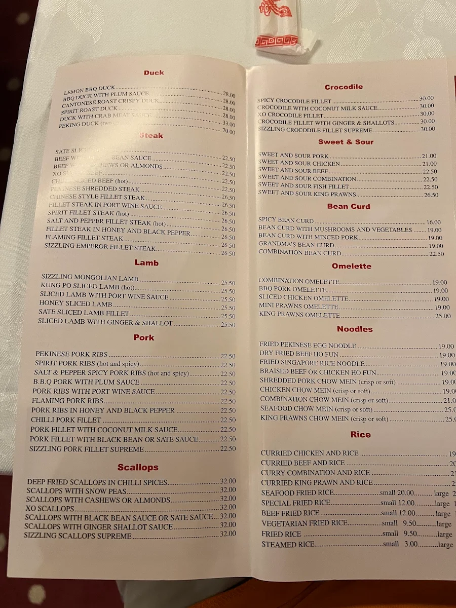 Menu, Liu Rose Restaurant
