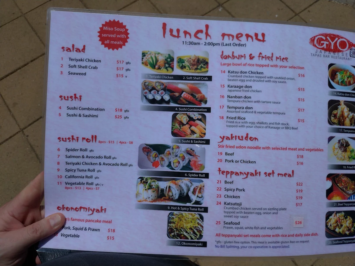Menu, Gyo Japanese Tapas Bar Restaurant