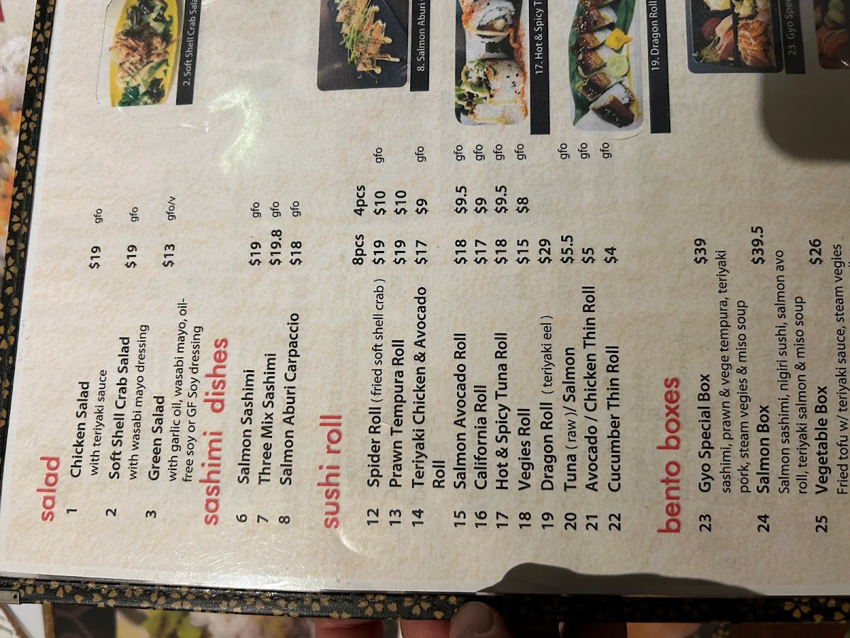 Menu, Gyo Japanese Tapas Bar Restaurant