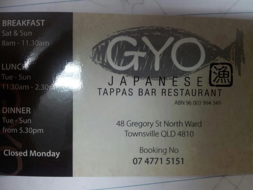 Menu, Gyo Japanese Tapas Bar Restaurant