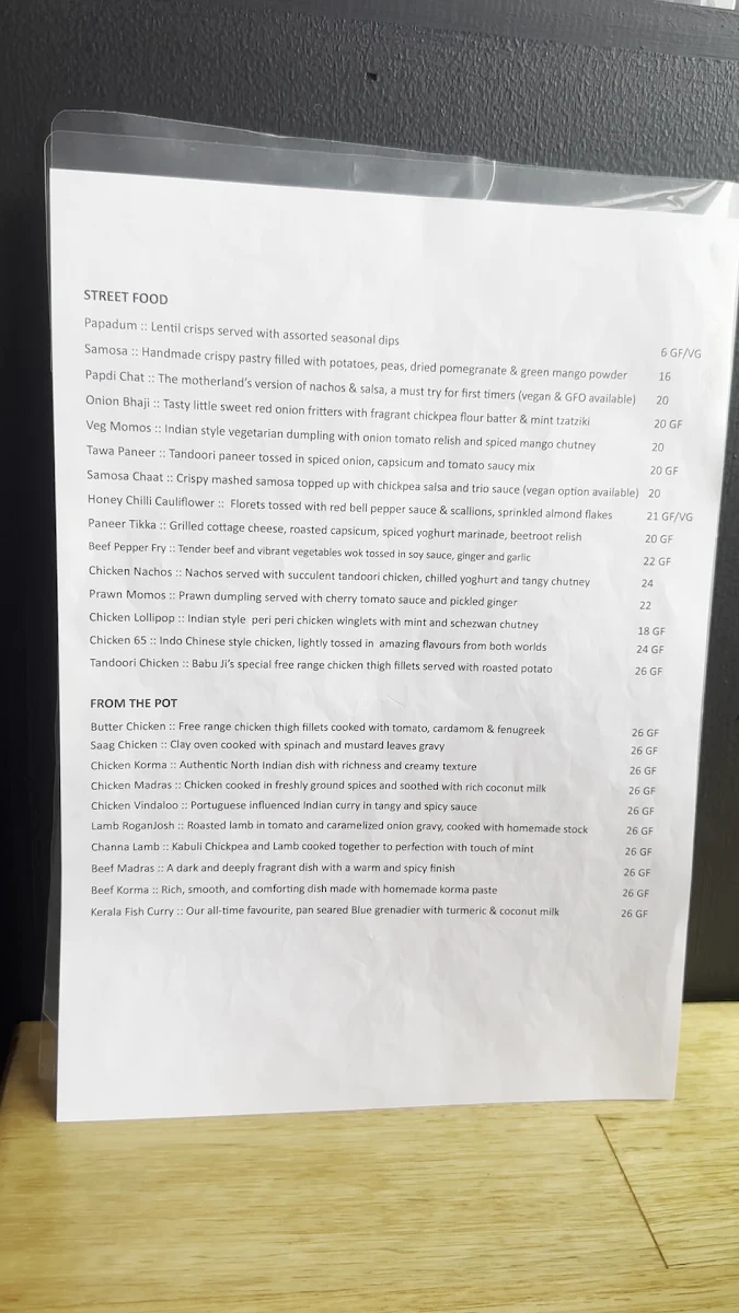 Menu, Babu Ji