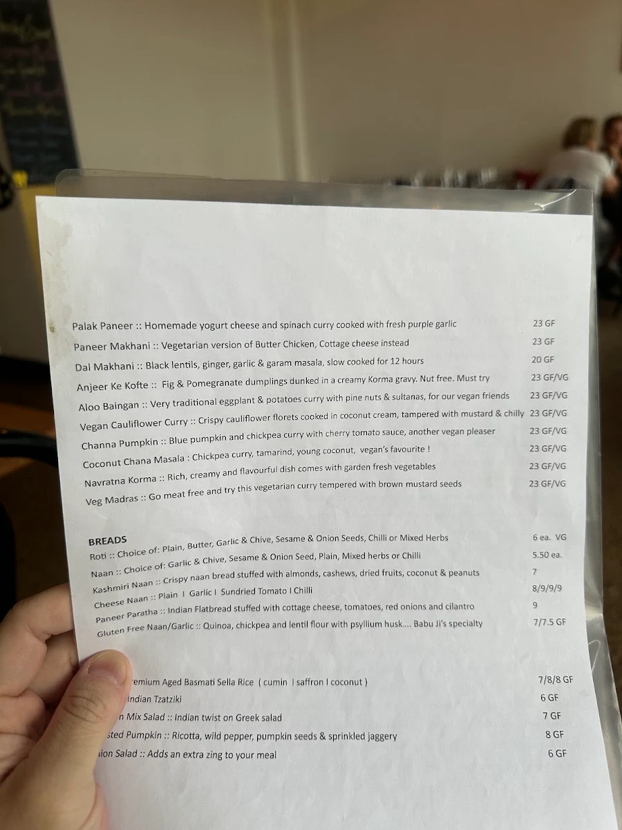 Menu, Babu Ji