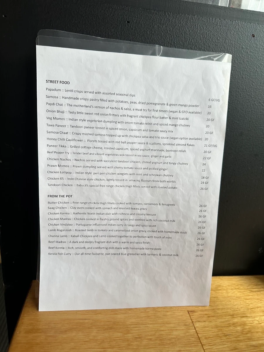 Menu, Babu Ji
