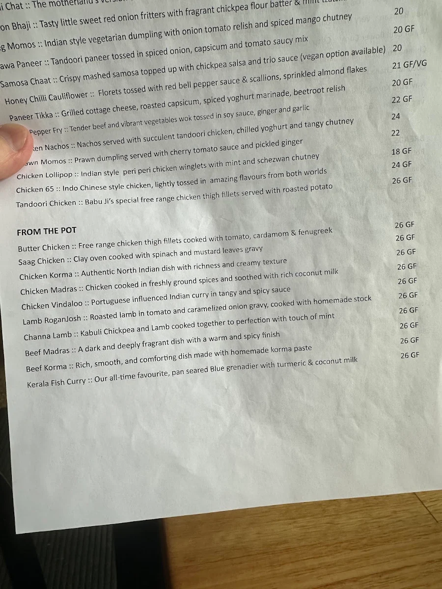 Menu, Babu Ji