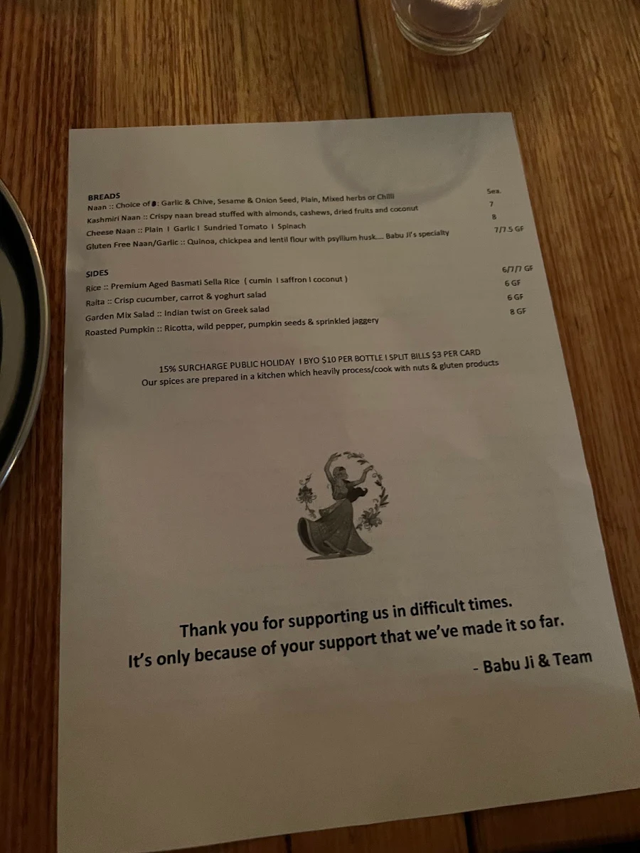 Menu, Babu Ji