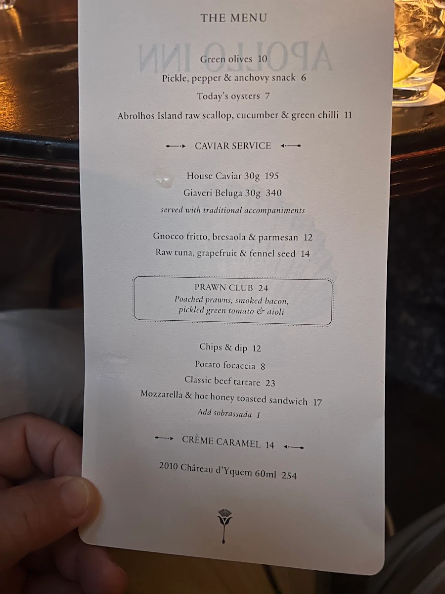 Menu, Apollo Inn